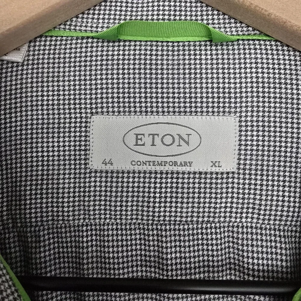 Eton‎ Shirt Mens 44 x 17.5 XL Black White Houndstooth Dress Cotton Button Up